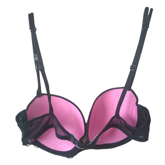 Victoria Secret PINK Womens Black Lace Trim Underwire Lightly Padded Bra 32C/B - Picture 5 of 11